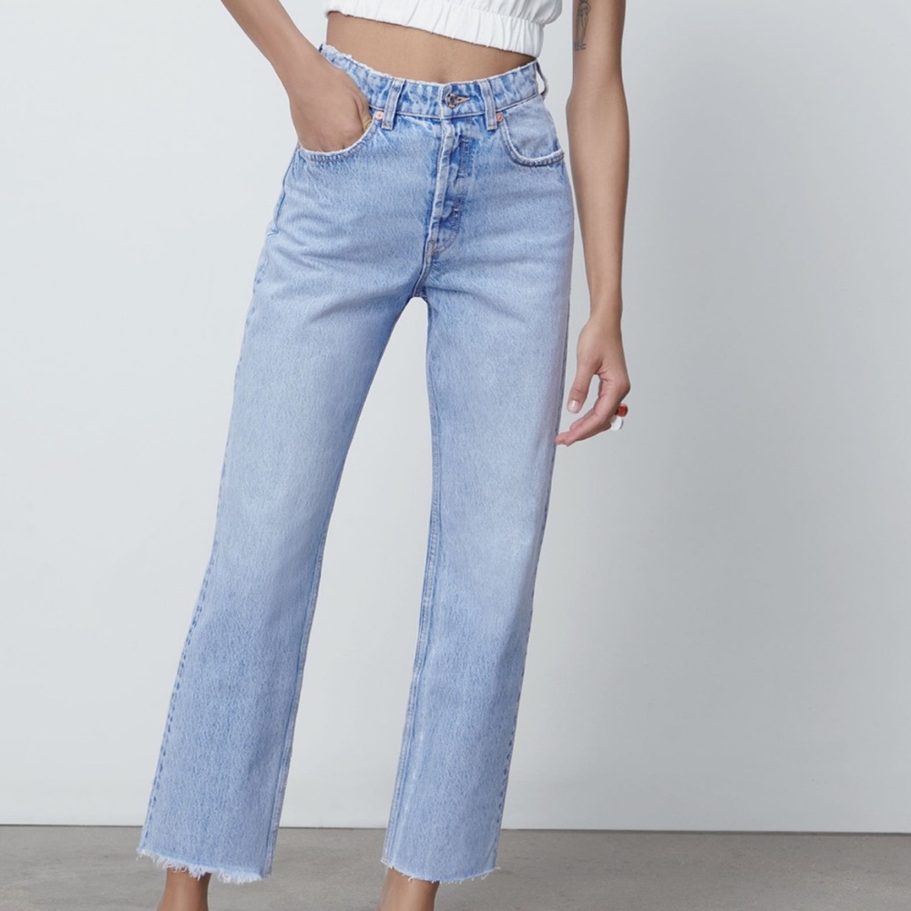 zara hi-rise straight leg jeans